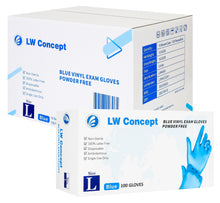 Load image into Gallery viewer, LW Concept Disposable Vinyl Gloves Powder Free, Blue, Non-Medical Use (Case of 1000 / Box of 100)