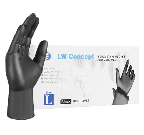 LW Concept - Black Vinyl Gloves, Disposable Non-Sterile Latex-Free Pow