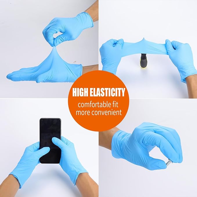 LW Concept Blue Nitrile Gloves,Disposable, Strong, 4mil Cooking Mechanic Gloves, Latex Free Powder Free (1000 pcs,XS -XXL)