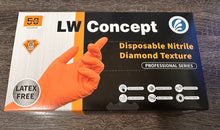 Load image into Gallery viewer, LW Concept Disposable Nitrile Orange Diamond Texture Gloves - Latex-Free &amp; Powder-free ,8 mil (Case of 500)
