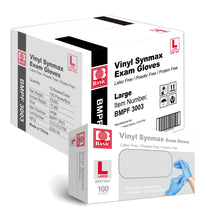 Load image into Gallery viewer, Basic Medical Synmax Vinyl Exam Gloves - Latex-Free &amp; Powder-Free - Large, BMPF-3003(Case of 1,000)
