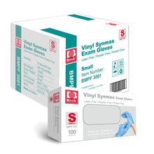 Load image into Gallery viewer, Basic Medical Synmax Vinyl Exam Gloves - Latex-Free &amp; Powder-Free - Small, BMPF-3001(Case of 1,000)
