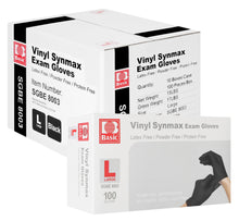 Load image into Gallery viewer, Basic Medical Synmax Vinyl Exam BLACK Gloves - Latex-Free &amp; Powder-Free - Large, SGBE-8003(Case of 1,000)
