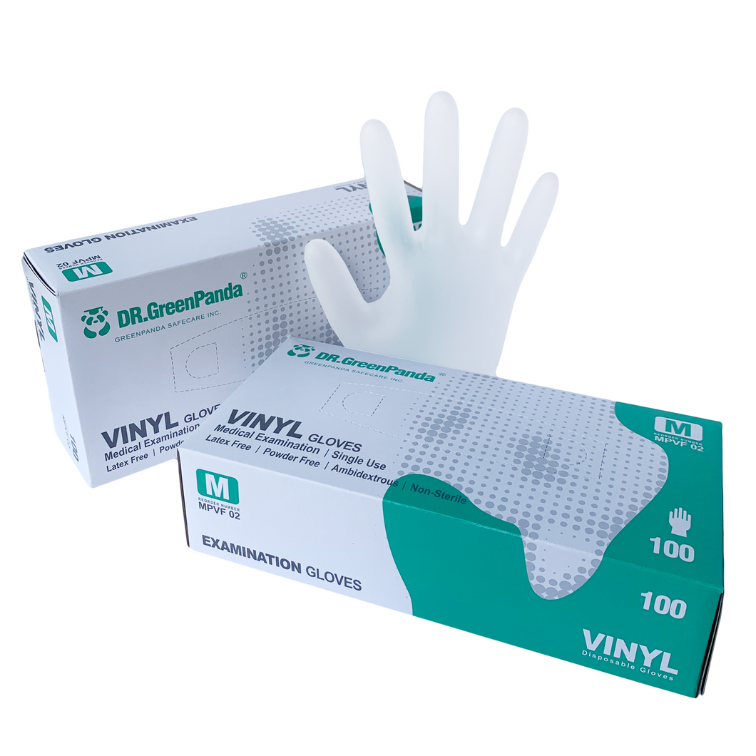 Dr.GreenPanda, Medium/ Large/ Xlarge, Clear Vinyl Gloves, Medical Examination, Latex & Powder Free, (Case of 1000 | Box of 100)