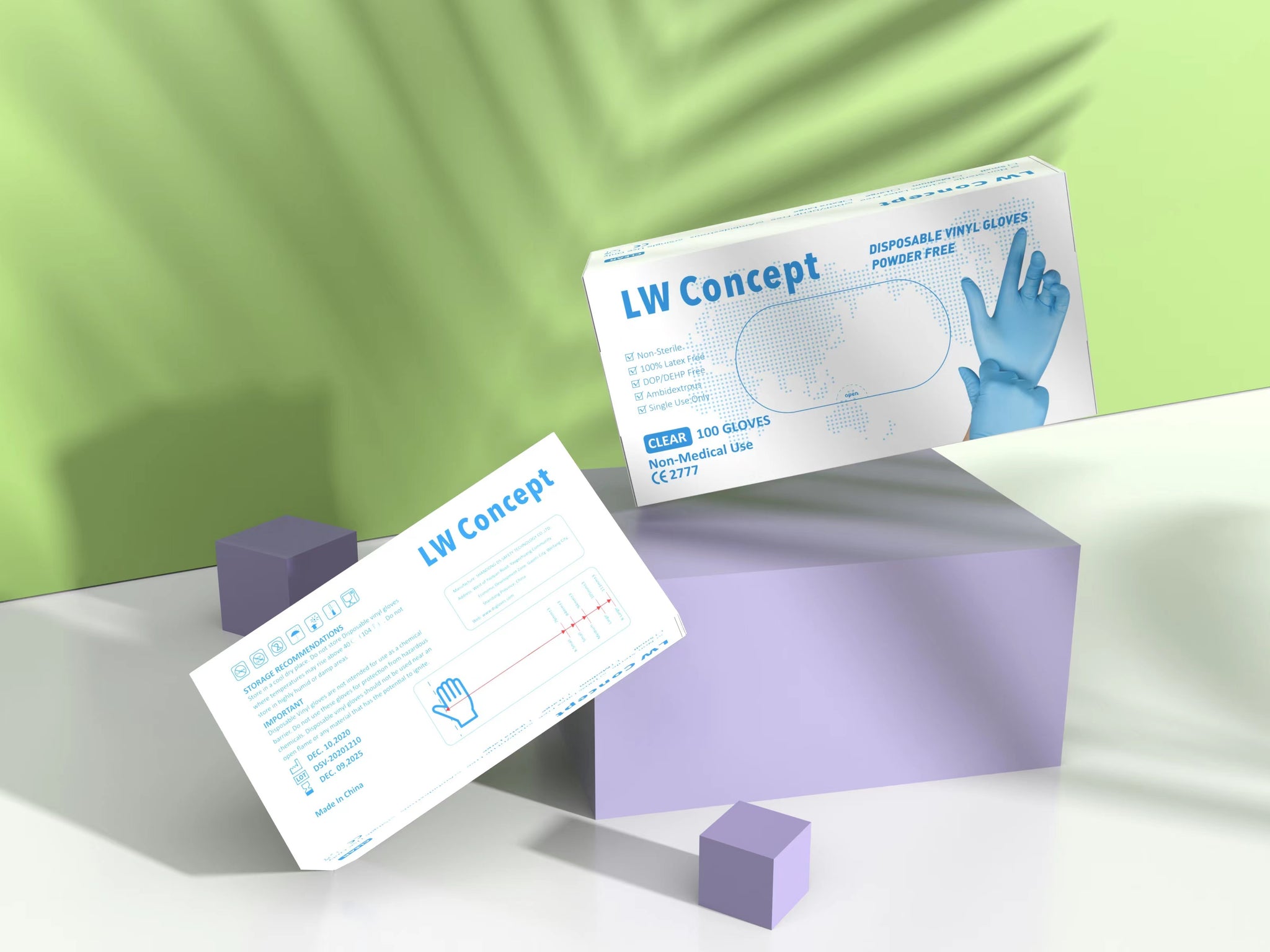 LW Concept Disposable Vinyl Gloves Powder Free, Clear, Non-Medical Use