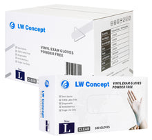 Load image into Gallery viewer, LW Concept Disposable Vinyl Gloves Powder Free, Clear, Non-Medical Use (Case of 1000 / Box of 100)
