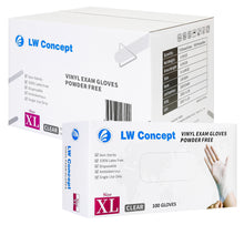 Load image into Gallery viewer, LW Concept Disposable Vinyl Gloves Powder Free, Clear, Non-Medical Use (Case of 1000 / Box of 100)
