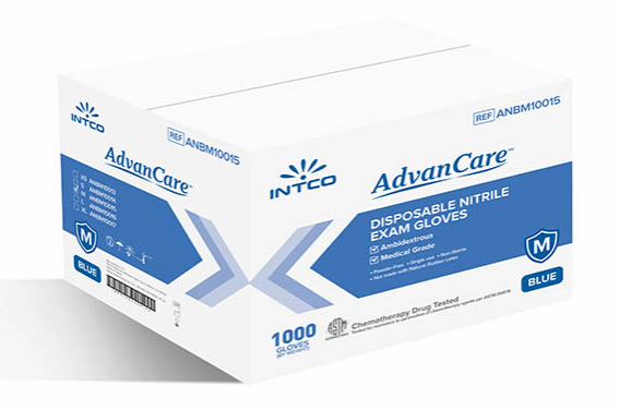 Intco AdvanCare Disopsable Nitrile Exam Gloves, Powder Free & Latex Free, Medical Grade (Case of 1000)