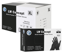 Load image into Gallery viewer, LW Concept Nitrile Black Gloves - Latex-Free &amp; Powder-Free - (Case of 1,000)
