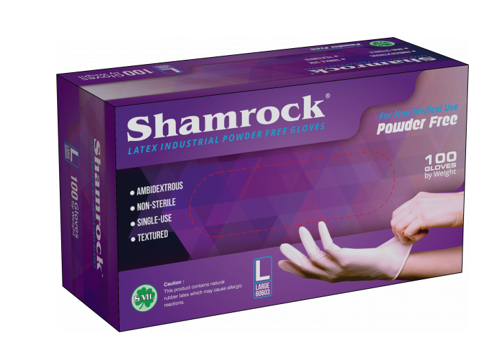 Shamrock 60600 series powder free industrial latex gloves