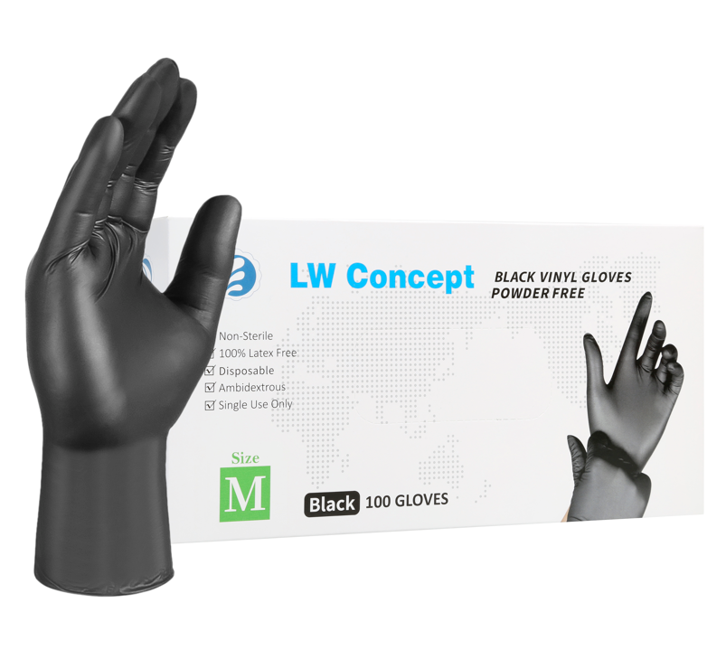 LW Concept Black Vinyl  Gloves - Latex-Free & Powder-Free -LW(Case of 1,000)