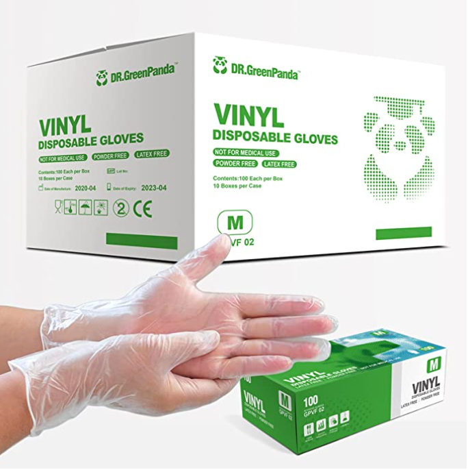 Dr.GreenPanda, Medium, Clear Vinyl Gloves, PVC Disposable Bulk Food Safe, Latex & Powder Free, Texture Smooth, Non Sterile (Case of 1000 | Box of 100)