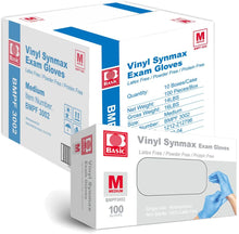 Load image into Gallery viewer, Basic Medical Synmax Vinyl Exam Gloves - Latex-Free &amp; Powder-Free - Medium, BMPF-3002(Case of 1,000)
